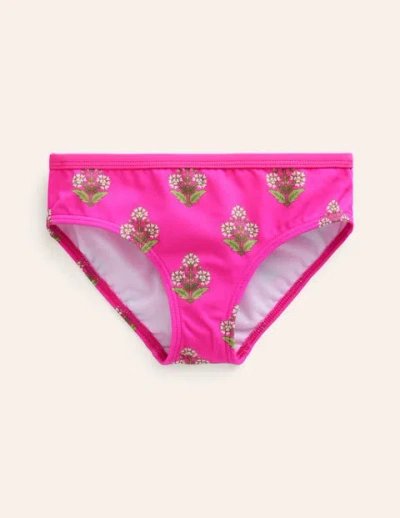 Mini Boden Kids' Patterned Bikini Bottoms Pink Small Woodblock Girls Boden