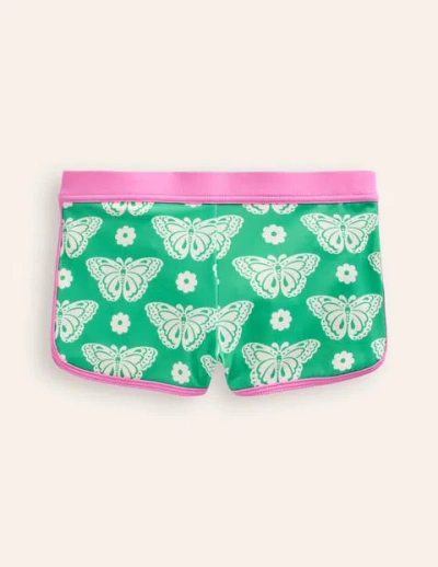 Mini Boden Kids' Patterned Swim Shorts Pea Green Butterfly Stamp Girls Boden