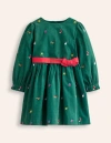 Mini Boden Peggy Cord Party Dress Jewel Green Festive Embroidery Girls Boden In Jewel Green Festive Embroidery