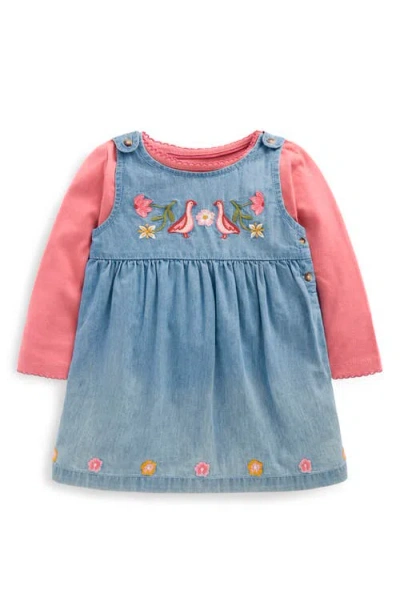 Mini Boden Babies'  Pinny T-shirt & Denim Dress Set In Blue