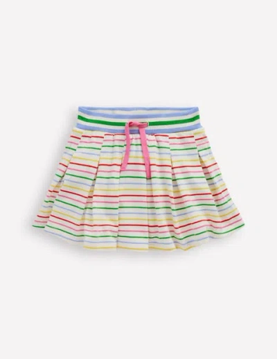 Mini Boden Kids' Pleated Jersey Skort Multi Stripe Girls Boden In White Multi Stripe