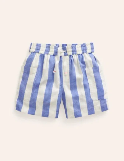 Mini Boden Kids' Pocket Shorts Sapphire Blue/ Ivory Stripe Girls Boden