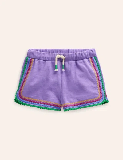 Mini Boden Kids' Pom Trim Jersey Shorts Crocus Purple Girls Boden