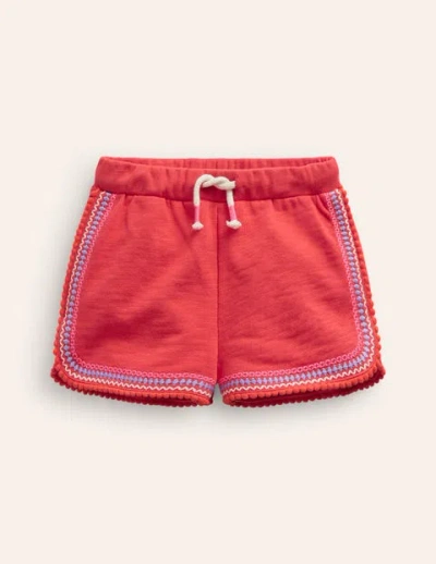 Mini Boden Kids' Pom Trim Jersey Shorts Jam Red Girls Boden