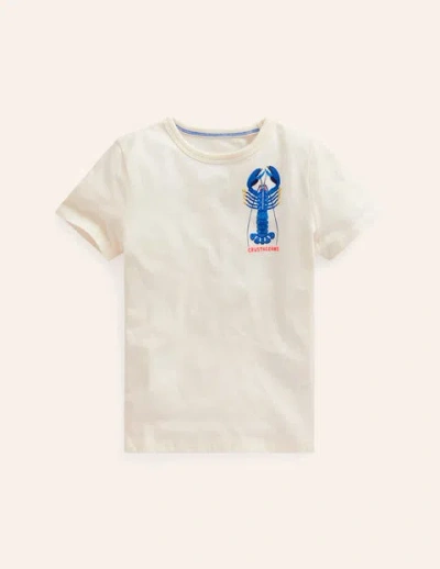 Mini Boden Kids' Printed Educational T-shirt Ivory Crustaceans Boys Boden In White