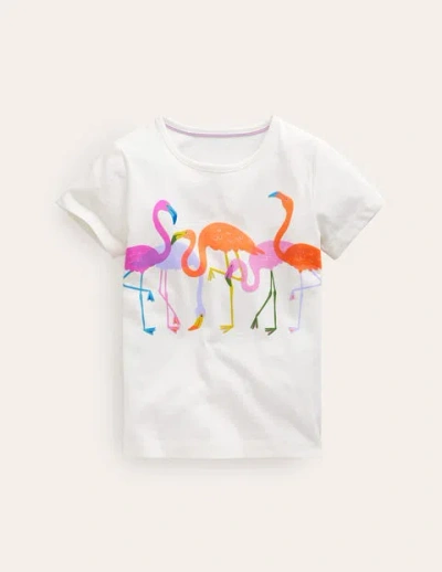 Mini Boden Kids' Printed Graphic T-shirt Ivory Flamingos Girls Boden