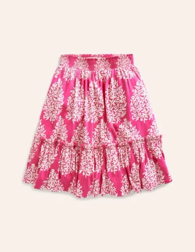Mini Boden Kids' Printed Jersey Midi Skirt Pink Woodblock Girls Boden