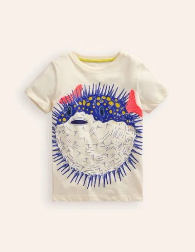 Mini Boden Kids' Printed Pufferfish T-shirt Vanilla Pod Pufferfish Boys Boden