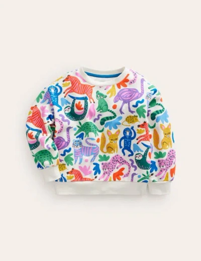 Mini Boden Kids' Printed Relaxed Sweatshirt Multi Safari Friends Girls Boden