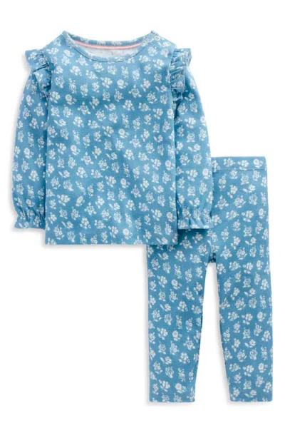 Mini Boden Babies'  Printed Ruffle Cotton Pointelle Top & Pants Set In Blue