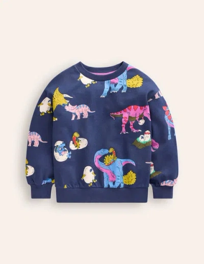 Mini Boden Kids' Printed Sweatshirt Multi Dino Family Boys Boden In Blue