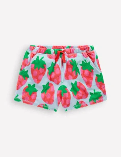 Mini Boden Kids' Printed Towelling Short Misty Blue Spotty Strawberry Girls Boden In Blue Giant Strawberry
