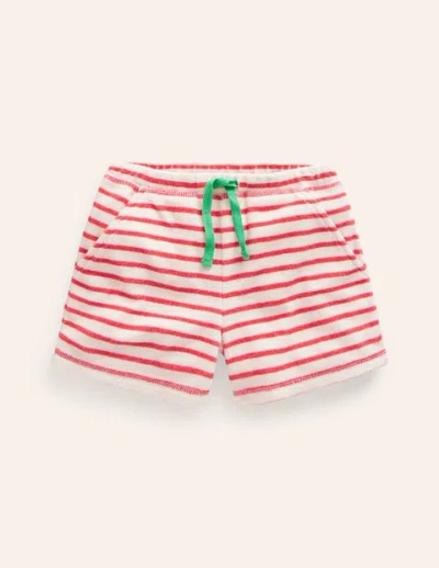 Mini Boden Kids' Printed Towelling Shorts Jam Red Strawberry Stripe Girls Boden