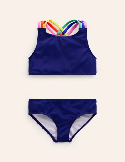 Mini Boden Kids' Rainbow Cross-back Bikini College Navy Girls Boden In Blue