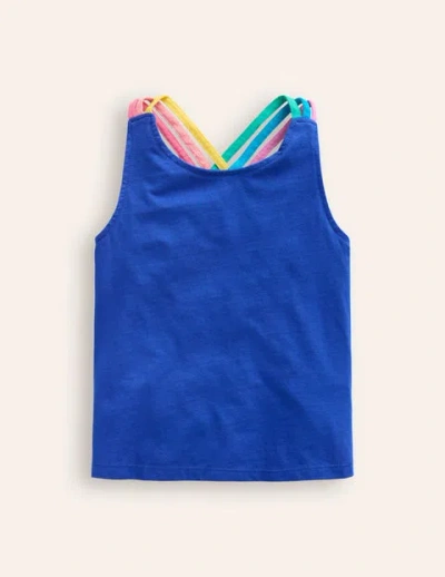 Mini Boden Kids' Rainbow Cross-back Tank Sapphire Blue Girls Boden