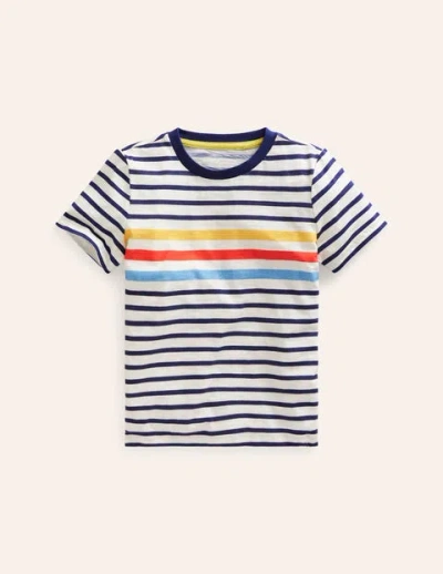 Mini Boden Kids' Rainbow Stripe Slub T-shirt College Navy Multi Stripe Boys Boden In Blue