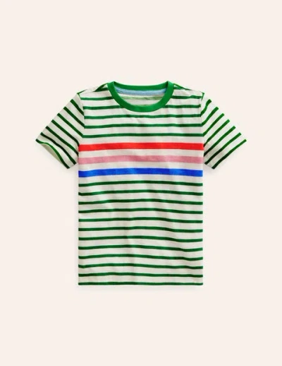 Mini Boden Kids' Rainbow Stripe Slub T-shirt Highland Green Multi Stripe Boys Boden