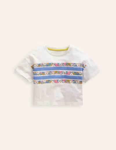 Mini Boden Kids' Relaxed T-shirt Floral Placement Stripe Girls Boden