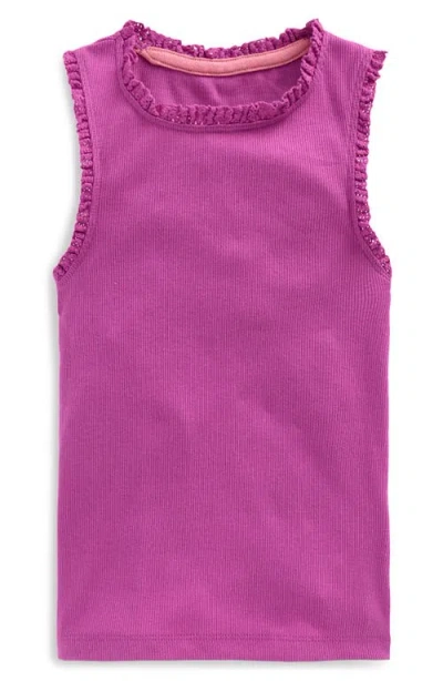 Mini Boden Kids'  Ribbed Lace Trim Tank In Purple
