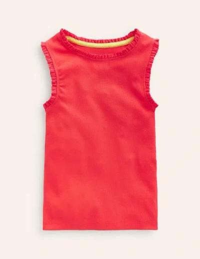 Mini Boden Kids' Ribbed Lace Trim Vest Jam Red Girls Boden