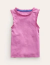 MINI BODEN Ribbed Lace Trim Vest Peony Pink Girls Boden