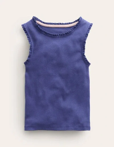 Mini Boden Kids' Ribbed Lace Trim Vest Starboard Girls Boden