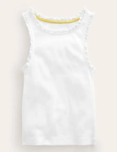 Mini Boden Kids' Ribbed Lace Trim Vest White Girls Boden