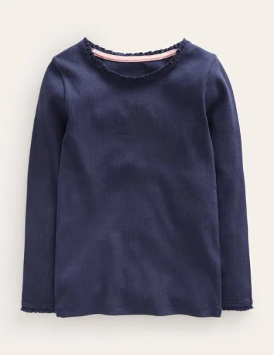 Mini Boden Kids' Ribbed Long Sleeve T-shirt Starboard Blue Girls Boden