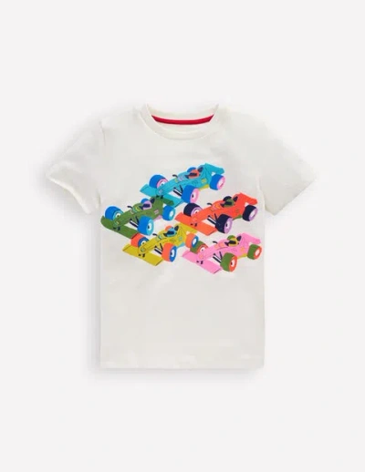 Mini Boden Kids' Riso Printed T-shirt Soft Ivory Race Cars Boys Boden