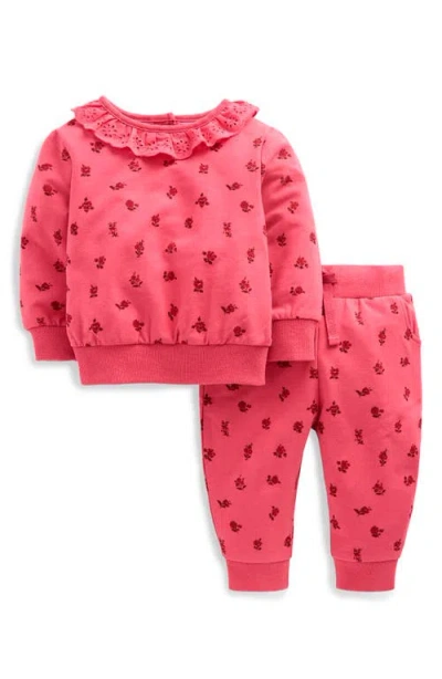 Mini Boden Babies'  Ruffle Neck Sweatshirt & Joggers Set In Pink