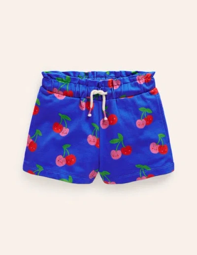 Mini Boden Kids' Ruffle Waist Sweat Shorts Cabana Blue Cherries Girls Boden
