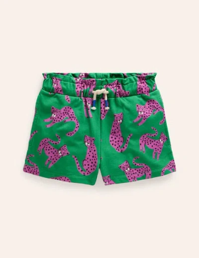 Mini Boden Kids' Ruffle Waist Sweat Shorts Green Leopard Girls Boden