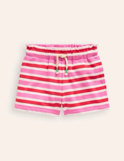 Mini Boden Kids' Ruffle Waist Sweat Shorts Poppy Red/ Pink Stripe Girls Boden