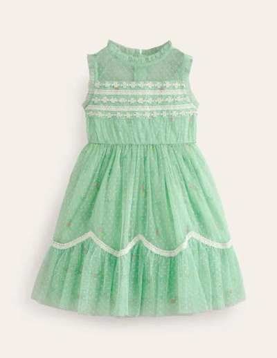 Mini Boden Kids' Scallop Hem Tulle Dress Pistachio Green Girls Boden