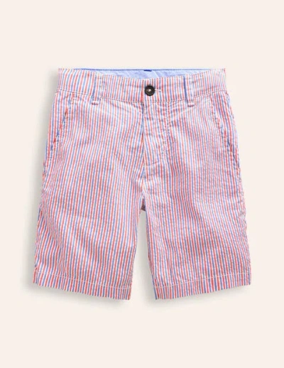 Mini Boden Kids' Seersucker Chino Shorts Jam Red/ Blue Stripe Boys Boden In Pink