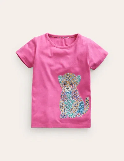 Mini Boden Kids' Short Sleeve Appliqué T-shirt Pink Baby Leopard Girls Boden