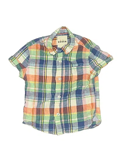 Pre-owned Mini Boden Kids' Short Sleeve Button Down Shirt In Green