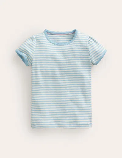 Mini Boden Kids' Short Sleeve Pointelle Top Light Celeste Blue/soft Ivory Girls Boden