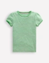 Mini Boden Short Sleeve Pointelle Top Spring Green/ Ivory Stripe Girls Boden In Spring Green/ Ivory Stripe
