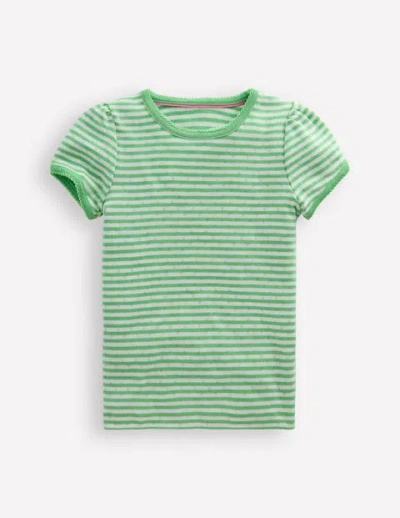 Mini Boden Kids' Short Sleeve Pointelle Top Spring Green/ Ivory Stripe Girls Boden In Green Stripe