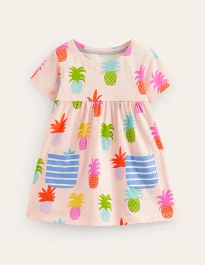 Mini Boden Kids' Short Sleeve Printed Tunic Blooming Pink Pineapples Girls Boden