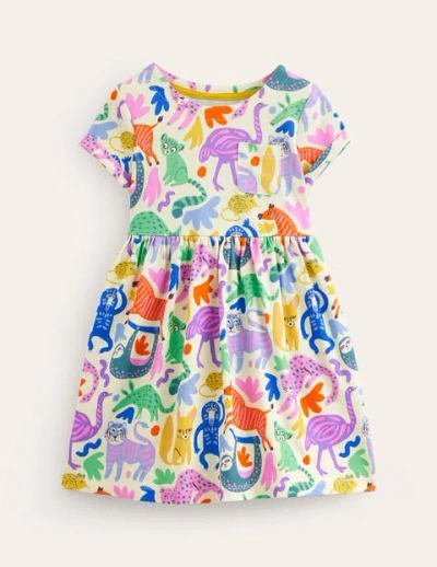 Mini Boden Kids' Short-sleeved Fun Jersey Dress Multi Safari Friends Girls Boden In Animal Print