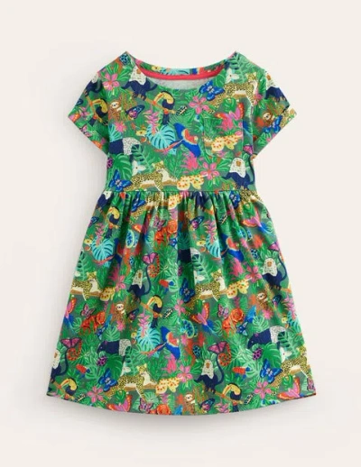 Mini Boden Kids' Short-sleeved Fun Jersey Dress Spruce Green Rainforest Girls Boden