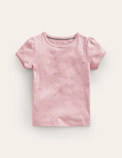 Mini Boden Kids' Short-sleeved Pointelle Top French Pink Star Spot Girls Boden