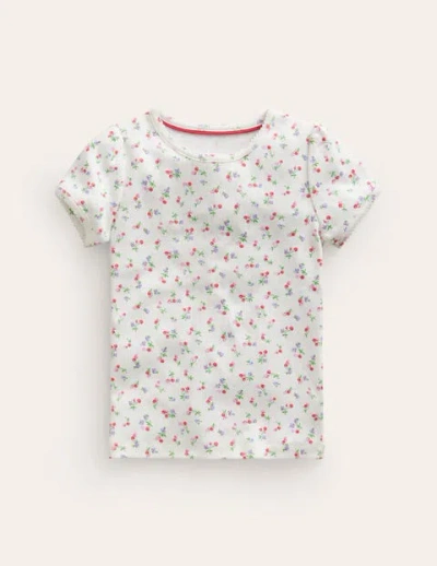 Mini Boden Kids' Short-sleeved Pointelle Top Ivory Little Cherries Girls Boden In White