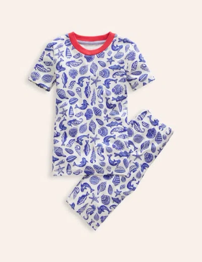 Mini Boden Kids' Single Short John Pajamas Sapphire Blue Seashore Girls Boden
