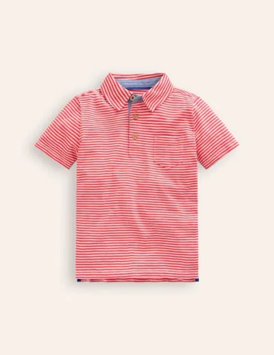 Mini Boden Kids' Slubbed-jersey Polo Shirt Jam Red/ Vanilla Pod Boys Boden