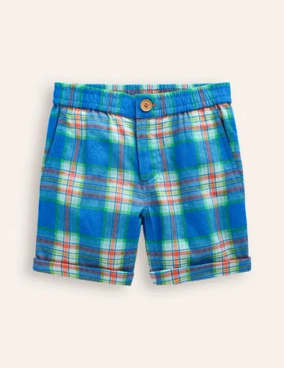 Mini Boden Kids' Smart Roll Up Shorts Blue/ Green Check Boys Boden