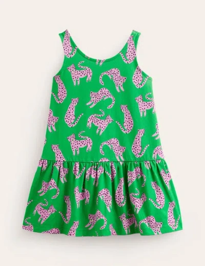 Mini Boden Kids' Strappy Drop Waist Dress Green Cheetahs Girls Boden