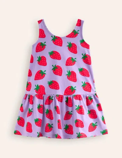 Mini Boden Kids' Strappy Drop Waist Dress Parma Violet Strawberries Girls Boden In Pink
